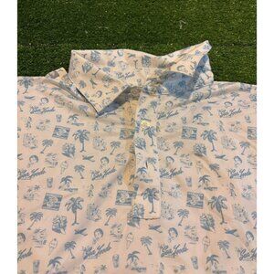 Straight down polo mens large blue white summer beach lighweight breathable 12